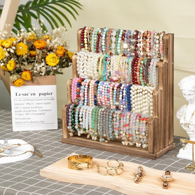 Porte-bracelet à 4 niveaux, présentoir à bracelets pour bracelets de montre, bricolage en bois rustique, brun rustique