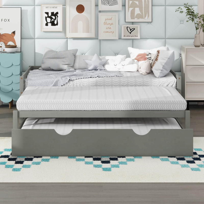 Twin Extending Daybed With Trundle, Wooden Daybed With Trundle, Gray