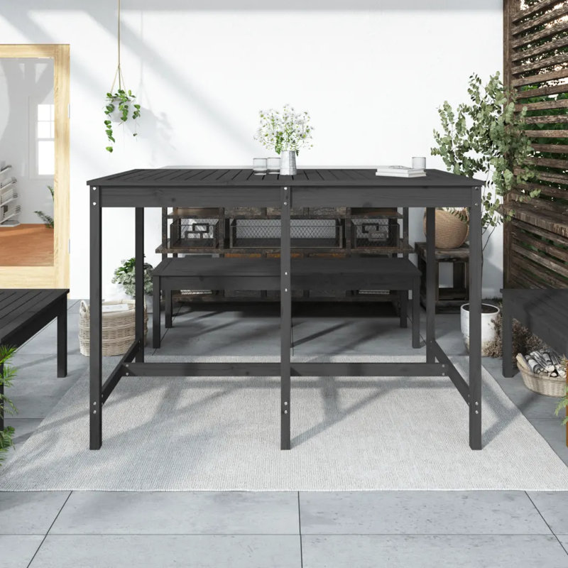 Vandever Rectangular Pine Outdoor Dining Table , cm W cm D, 110cm H x 159.5cm W x 82.5cm D, Grey