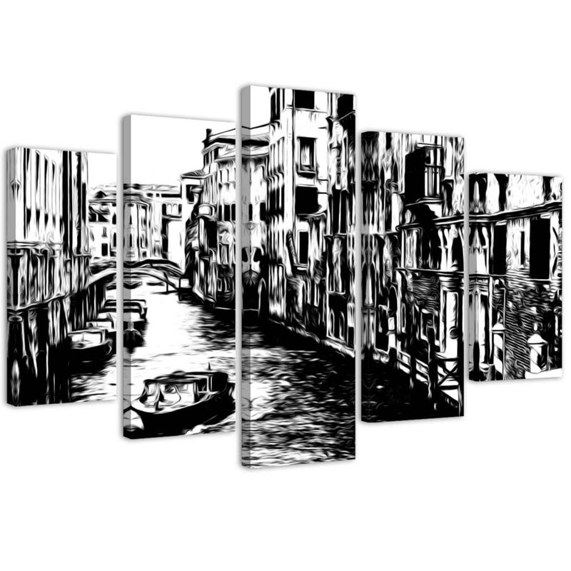 Venice, Italy In Black And White - 5 Piece No Frame Print on Canvas, 70cm H x 100cm W