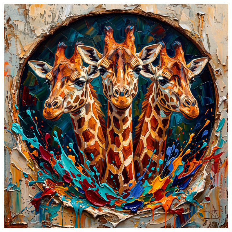 Trois girafes peignant des coussins décoratifs à double face, 18 x 18 inches