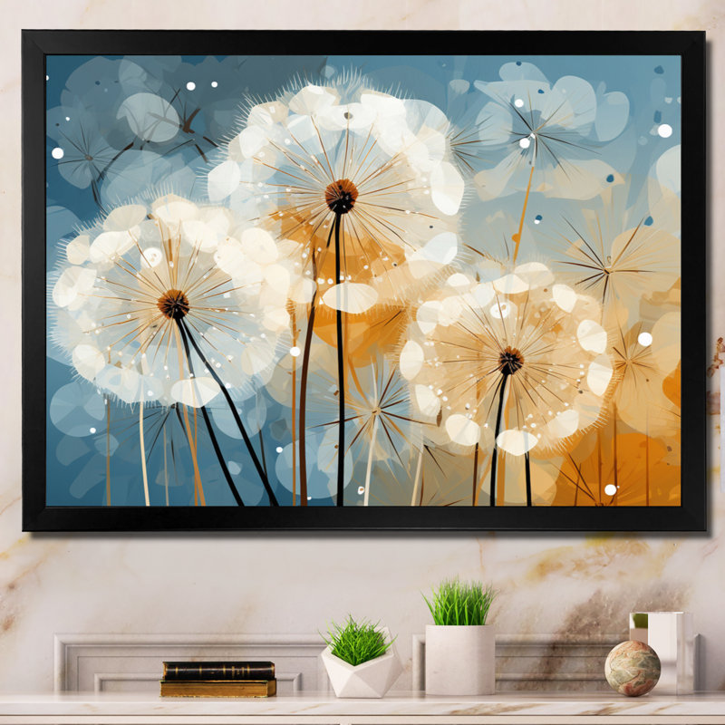 Dandelion Natures Sunbursts I - Pissenlit, art mural, H 34 po x l 44 po x P 1,5 po, Cadre simple noir