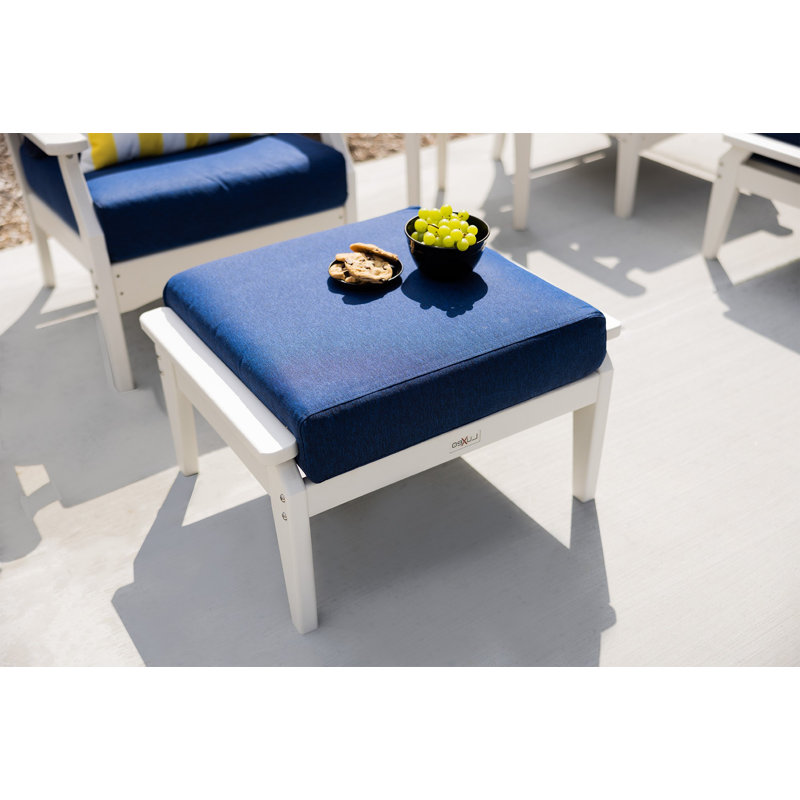 Repose-pieds avec coussin Aspen, Structure blanche / coussin bleu marine