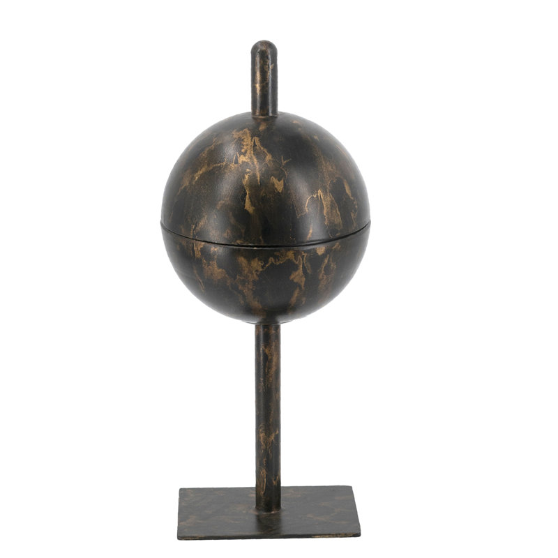 Plateau de sculpture orbe noir et or en fer, L 8 po x P 8 po x H 14,6 po