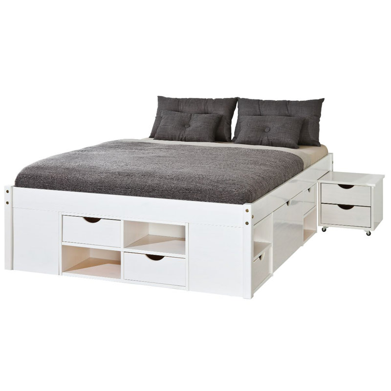 Chamarion Solid Wood Bed, 140 x 200cm, White