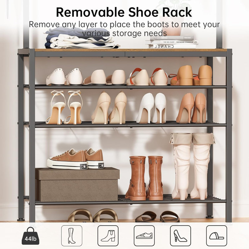 Hall Tree, Coat Rack With Shoe Storage, 5 Tier Adjustable Shoe Rack With  Long Coat Rack For Entryway, Closet, Office, Multifunctional