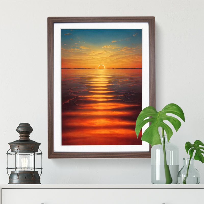 Unforgettable Ocean Sunset - Print, White, 66cm H x 48cm W, Walnut Picture Frame