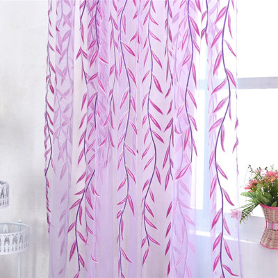 Panneaux de fenêtre en voile brodé vintage imprimé osier, 100 x 270 cm, violet, pour chambre à coucher