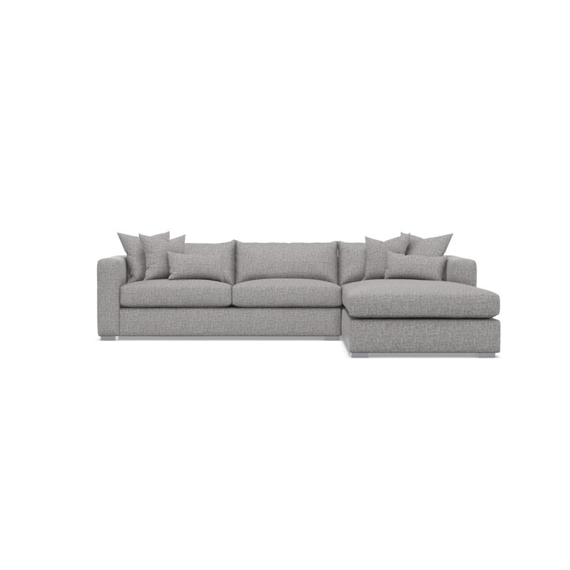 Chaise Sectional, Right Hand Facing, Gray Polyester