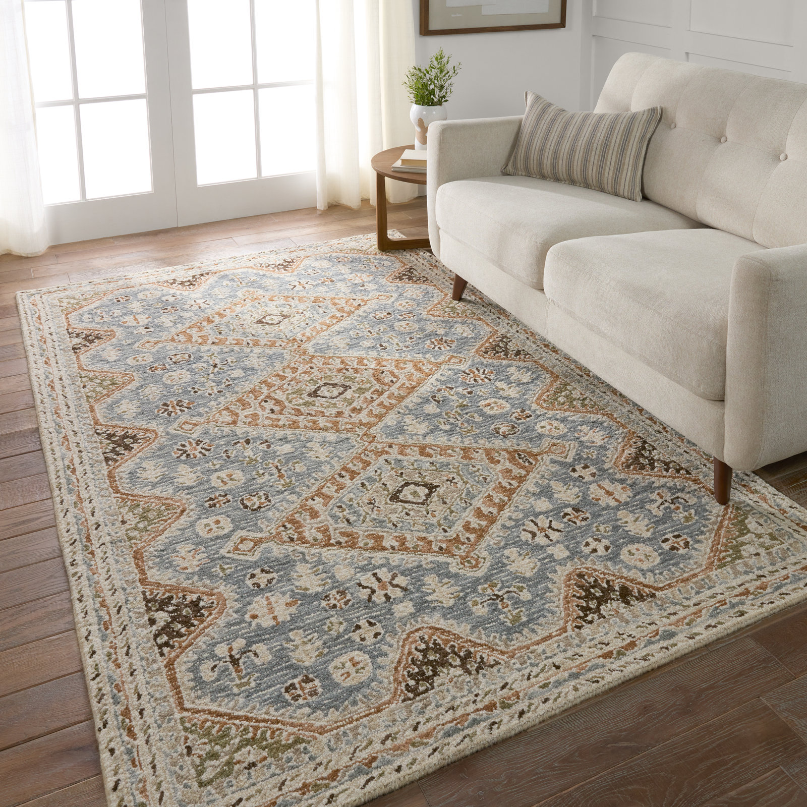 Murphie Blue Brown Hand-Woven Geometric Rug, Rectangle 10' x 14'