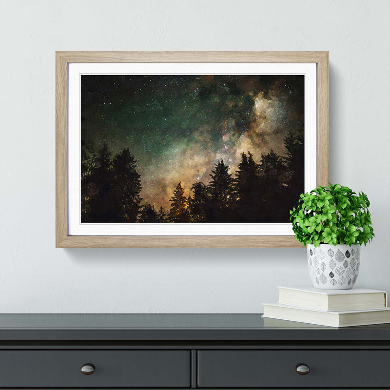 Milky Way Above the Treetops in Abstract - Picture Frame Graphic Art Print, Oak Framed, 62cm H x 87cm W x 2cm D
