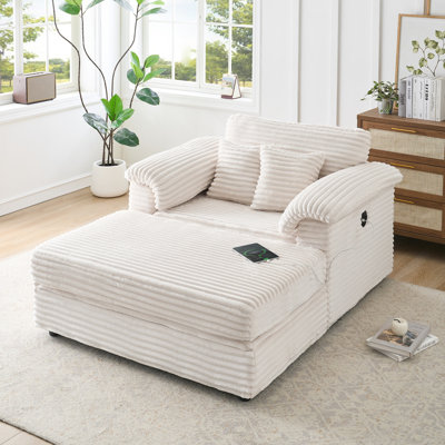 Corduroy Armchair and Storage Stool Set single-person sofa with Dual USB Ports for Living Room and Bedroom