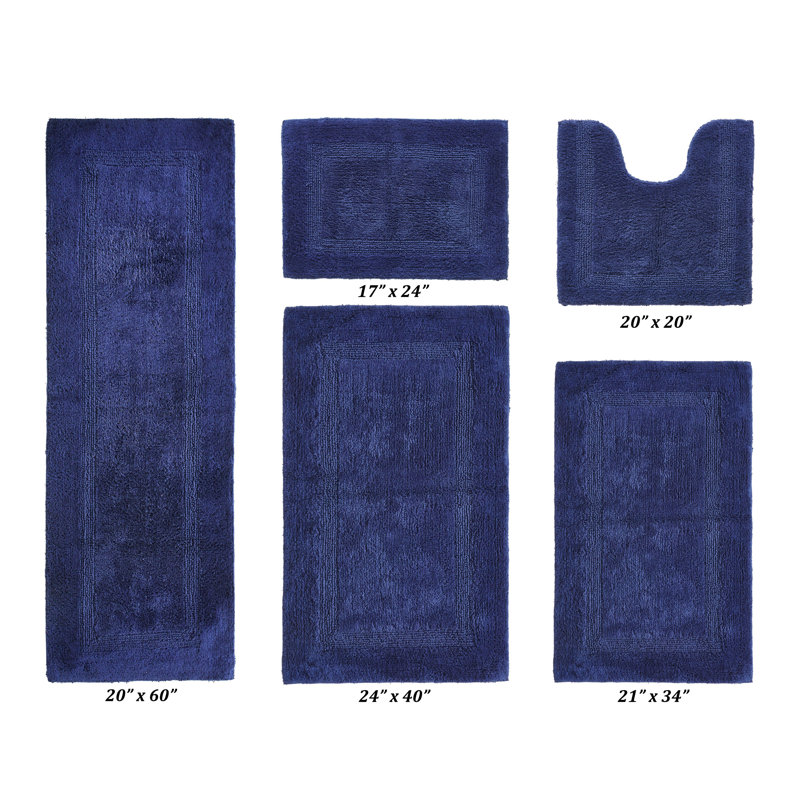 Lux Premium 2370 GSM 100% Cotton 5 Piece Bath Rug Sets, Machine Washable, Super Absorbent & Tufted Weave Reversible Bath Mat for Bathroom, Shower, and Tub, Oeko-Tex Certified Bathroom Rugs, Navy