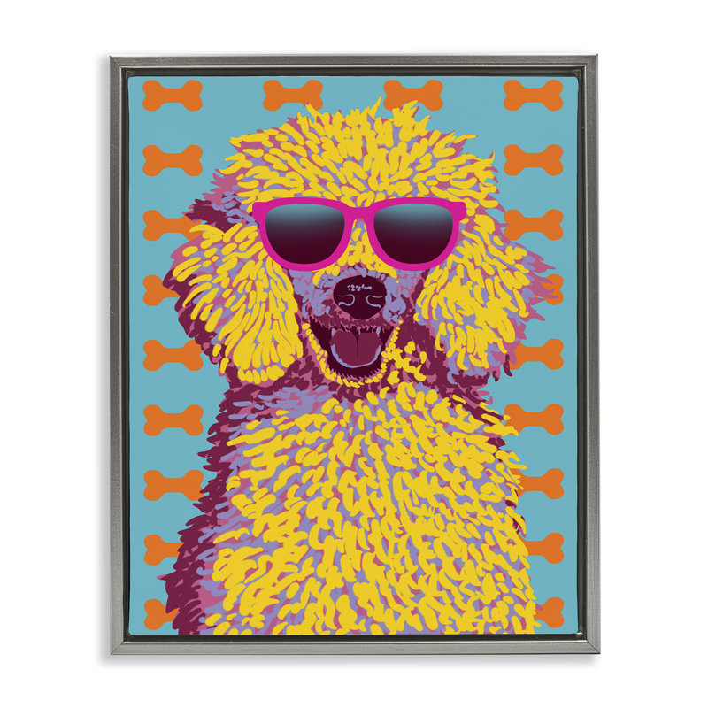 Cadre flottant rétro caniche pop, design par Marcus Prime, Cadre flottant gris lustré, H 31 po x l 25 po