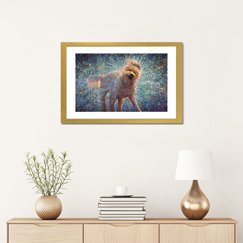 «Canis Rufus» par Iris Scott, reproduction d'art sur toile, Blanc, H 16 po x l 24 po x P 1 po, Papier encadré doré