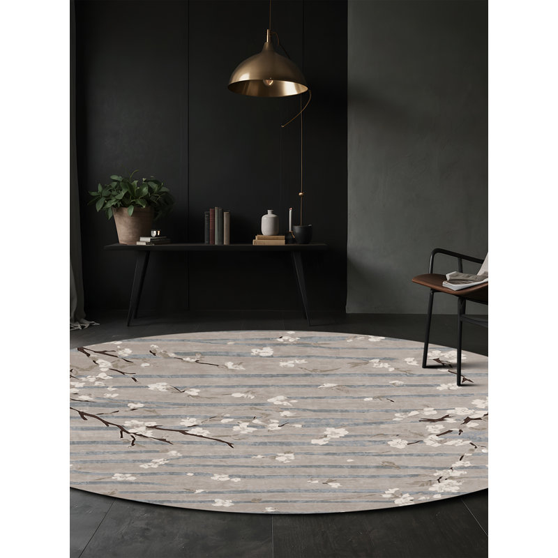 Machine Washable Gray Area Rug, Round 6'