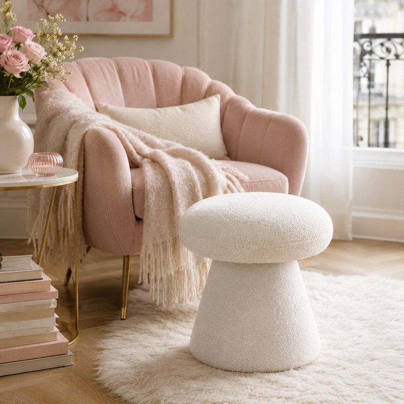 Repose-pieds Mushroom Teddy, Blanc