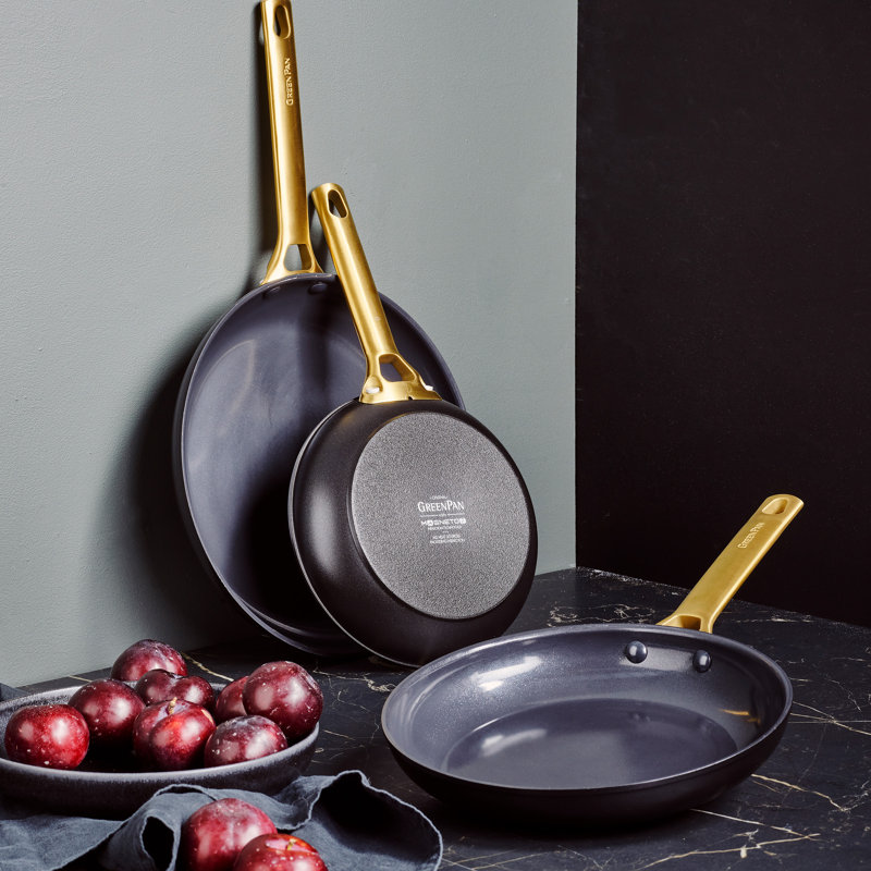 GreenPan Reserve Healthy Ceramic Nonstick, 8", 10" And 12" Frypan Set, Cream