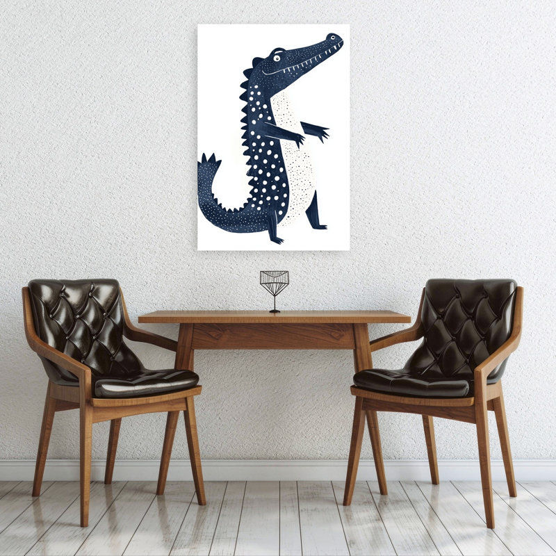 Polka Dot Crocodile Modern Playful Whimsical Alligator Crocodile Wall Art Print 1 Piece Wrapped Canvas Wall Art