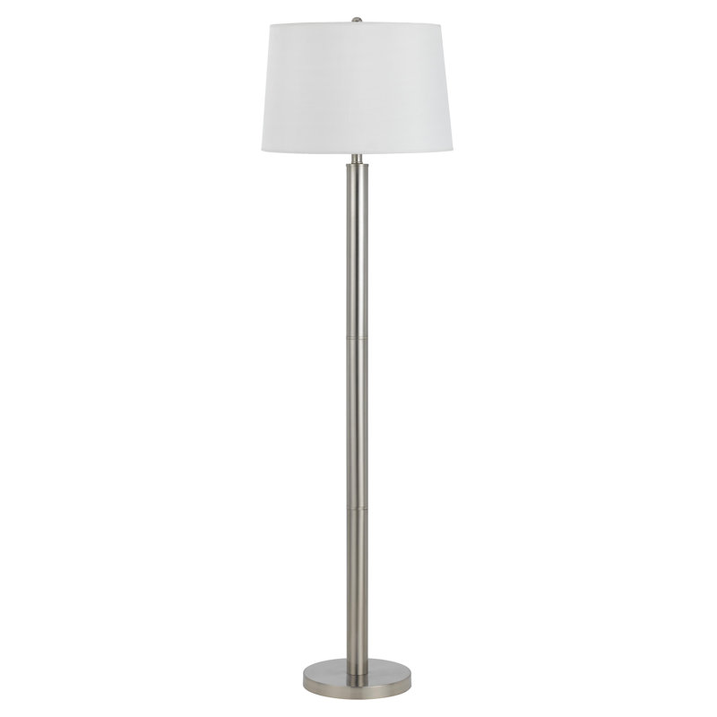 100W Metal Floor Lamp with Push-Thru Switch and Fabric Shade in Brushed Steel