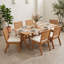 Ensemble de salle à manger d'extérieur 7 pièces en bois d'acacia massif avec table extensible finition teck et 6 chaises beiges rembourrées, idéal pour les repas sur la terrasse, dans le jardin, la cour, le patio, la pelouse et au bord de la piscine.