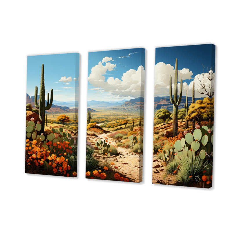 Cactus vert et bleu, «Desert Guardian Organ II», reproduction sur toile, 3 pièces, H 32 po x l 48 po x P 1 po