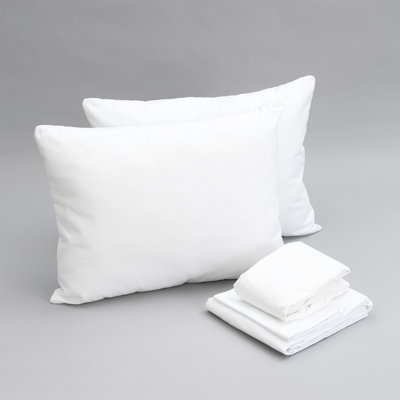 Twin Xl White Bedding Including Pillow, Sheet , And Mattress Protector. 100% Microfiber Soft At 90 Gsm. Protector Provides 5 - Sided Protection , , Liquid Spills. Double Stitched Pillowcase Flat