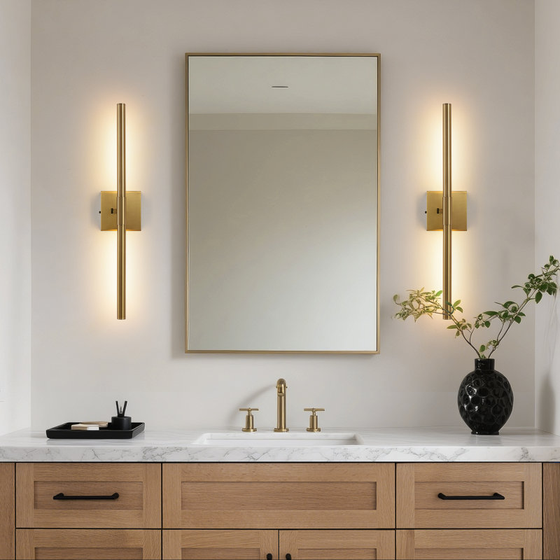 Éclairage de meuble-lavabo à DEL à intensité variable 24 po 5 CCT, barre de baignoire à double fixation dorée, réglable à 360 °