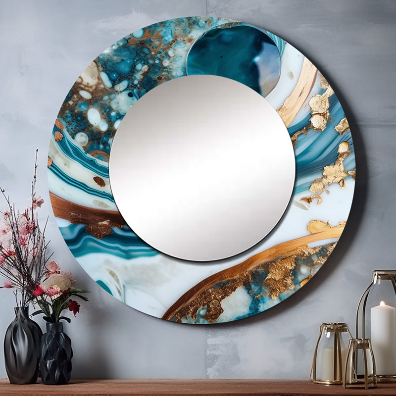 «Otylia Ocean Marble Hald Circle Abstract I», miroir mural décoratif en marbre bleu, 23 po x 23 po, Rond