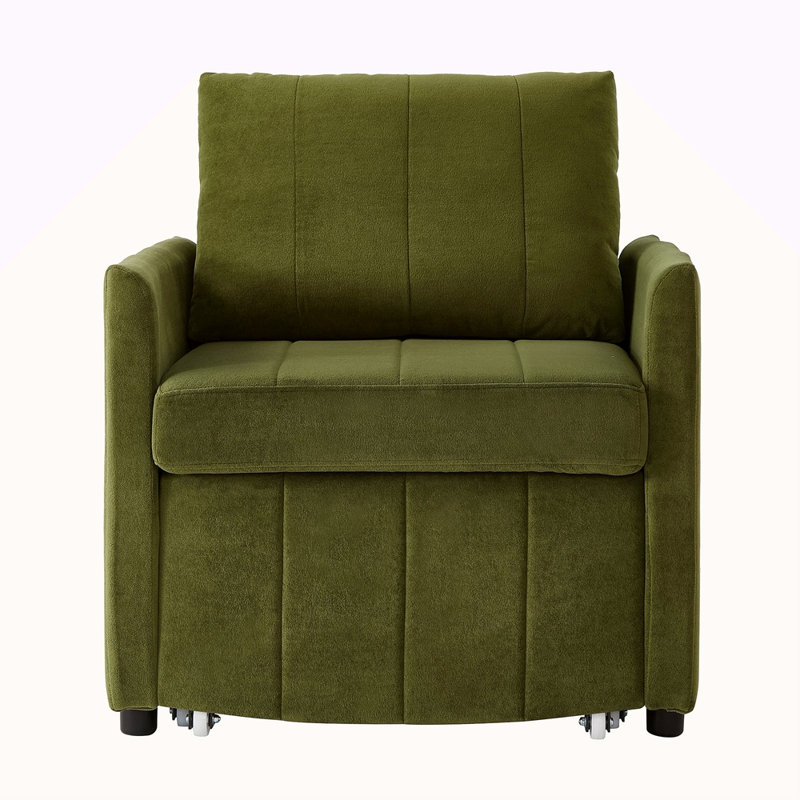 Jad Convertible Chenille Sleeper Sofa with Adjustable Backrest & Storage, Green