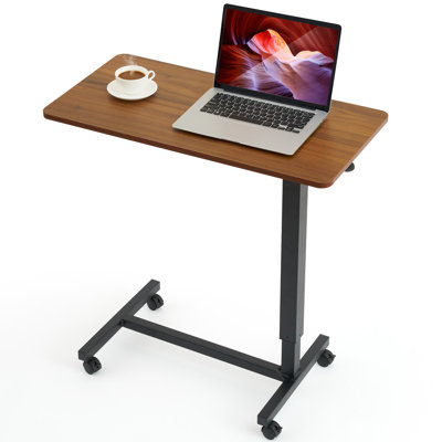 Bureau pour ordinateur portable en forme de C mobile, réglable et mobile pour chambre à coucher, hôpital, salon, noyer et noir