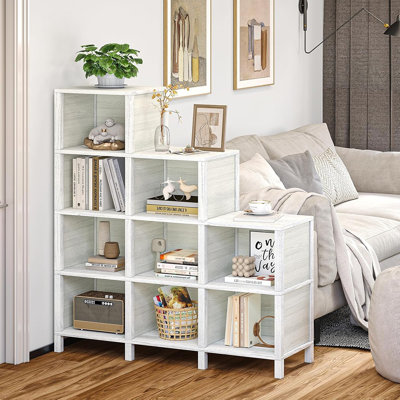 9-Cube Ladder Bookcase & Bookshelf, Floor Standing Display Storage 12 Shelves Bookshelf