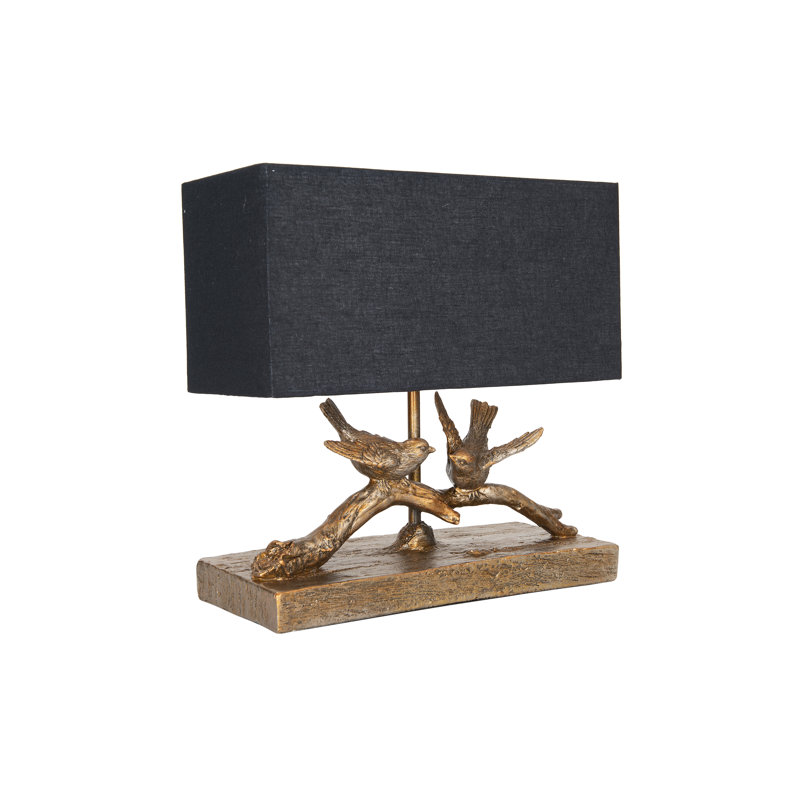 Lampe de table rustique en résine avec abat-jour rectangulaire, Base or/ abat-jour noir