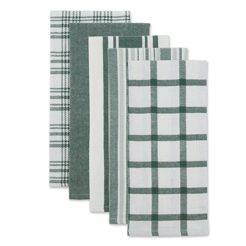 Cotton Stripe Jacquard Tea Towel Kitchen Towel, Dark Green