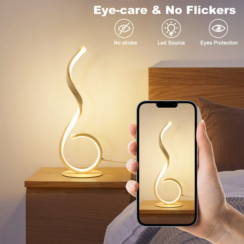2Pcs Modern Spiral Table Lamps, 3 Color Temperature Led Table Lamps, Usb Charging Bedside Table Lamp, Stepless Dimmable Reading Light, End Table Lamps For Living Room, Bedroom, Office Desk