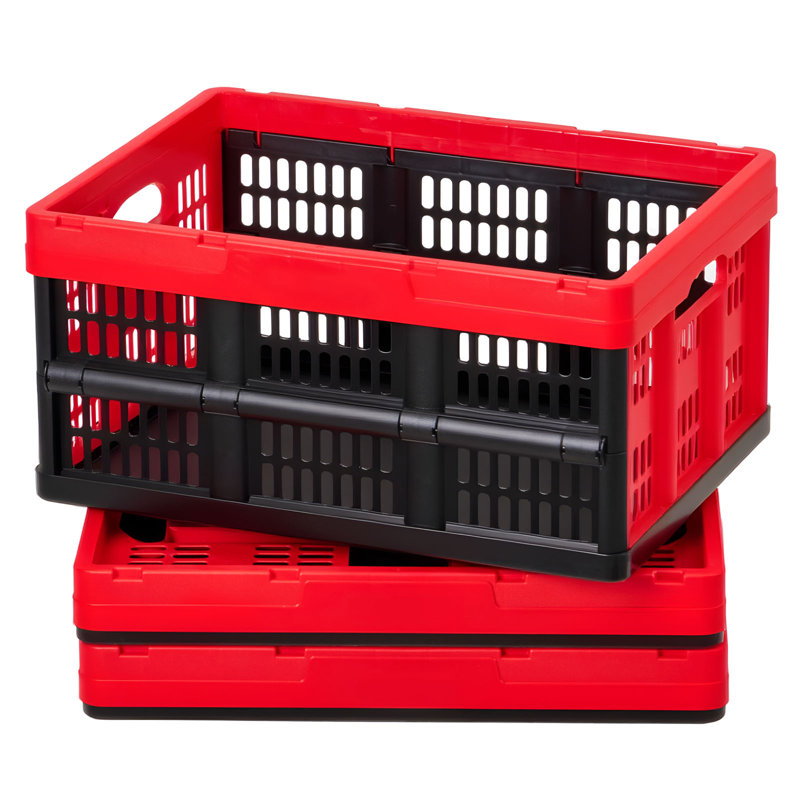 Bacs de rangement en plastique pliables, 32 L, caisses de rangement pliables empilables avec poignées, capacité de 26 lb par bac, contenants robustes pliables, paniers peu encombrants, pour organiser la maison