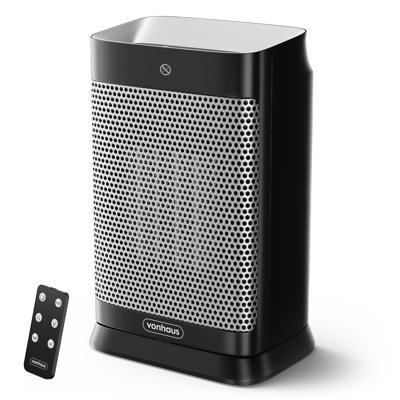 VonHaus 1500W 6.8 BTU Electric Compact Space Heater with Adjustable Thermostat , Remote Included and with Digital Display