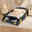 Lit plateforme pleine grandeur en forme de voiture de course avec roues et rangement-324638948-324638951