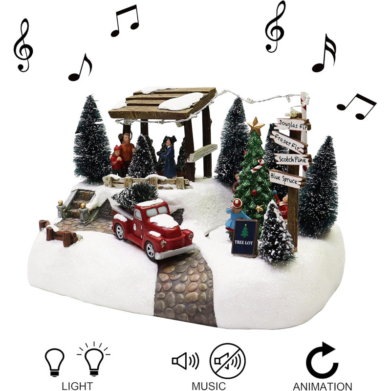 Arbre 6,9 po H - lumières DEL, musique 8 chants, adaptateur ou pile - résine peinte à la main