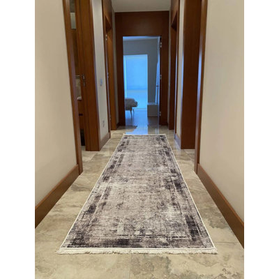 Coton imprimé floral abstrait gris anthracite Toscana Tapis chenille antidérapant