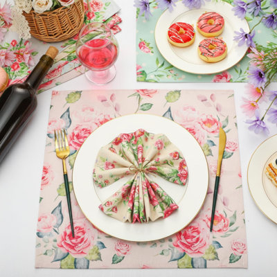 24 serviettes en tissu en vrac - 15 x 15 pouces serviettes en tissu doux en vrac lavables et réutilisables plantes serviette de table en coton pour la fête du thé (fleur rose)