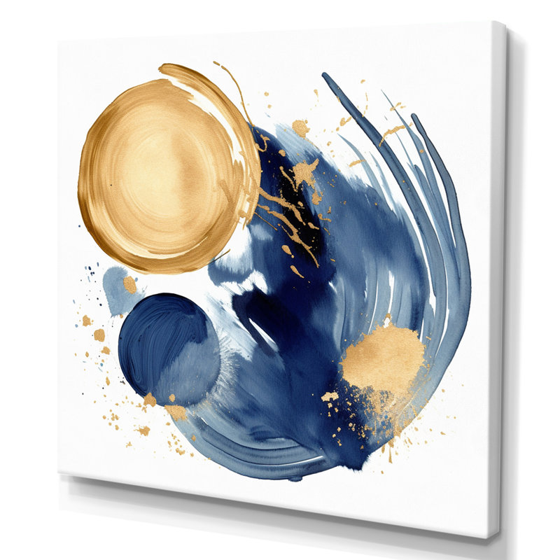 «Dark Blue & Gold Abstract Circle Texture II», reproduction sur toile, H 30 po x l 30 po x P 1 po, Toile tendue