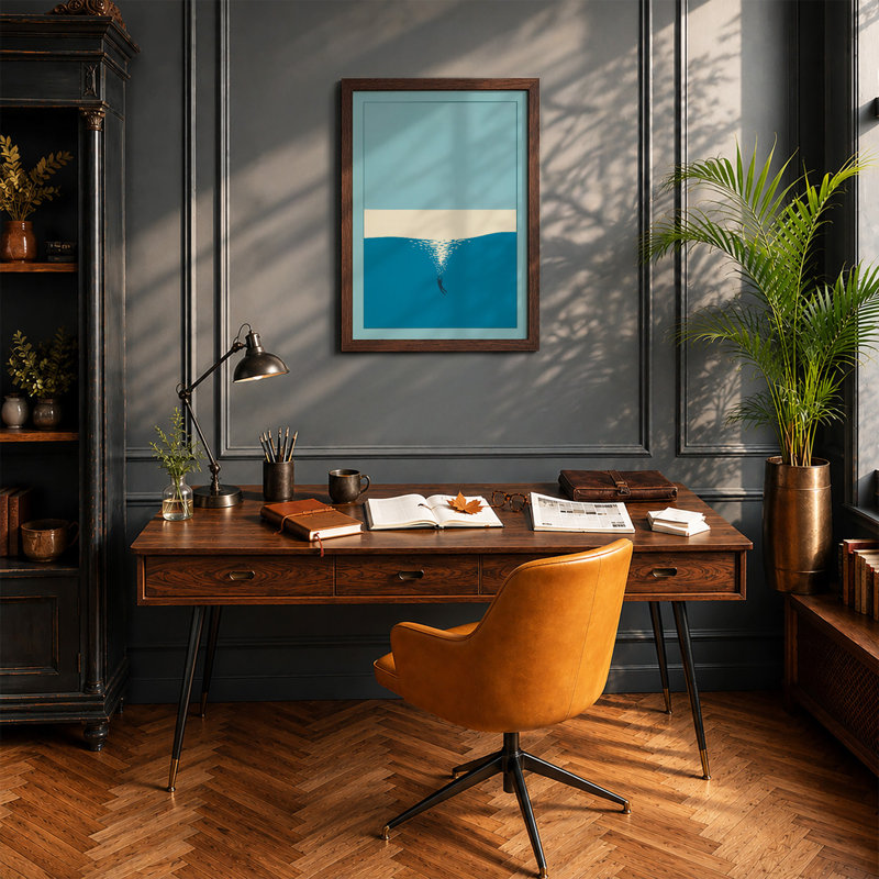 Whale in Open Water Minimalist - Framed Print, Walnut, A4 - 29.7 x 21.0 cm