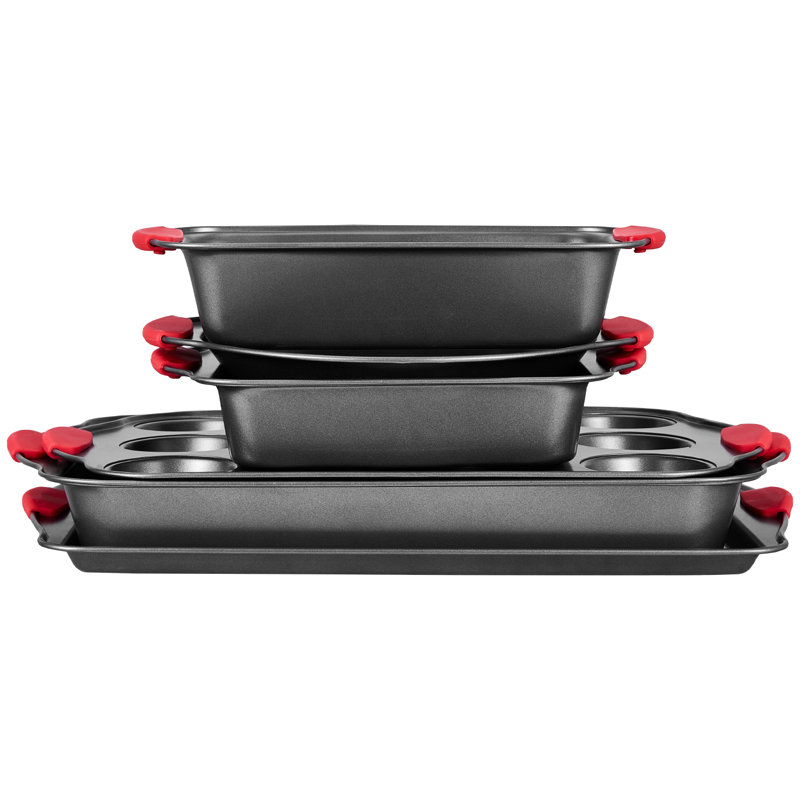 Baking Pan Set 6-Piece Nonstick Carbon Steel Bakeware Set with Silicone Handle