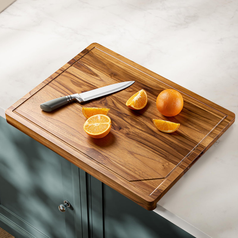 Planche à découper en bois de teck avec rebord pour la cuisine, 24x18