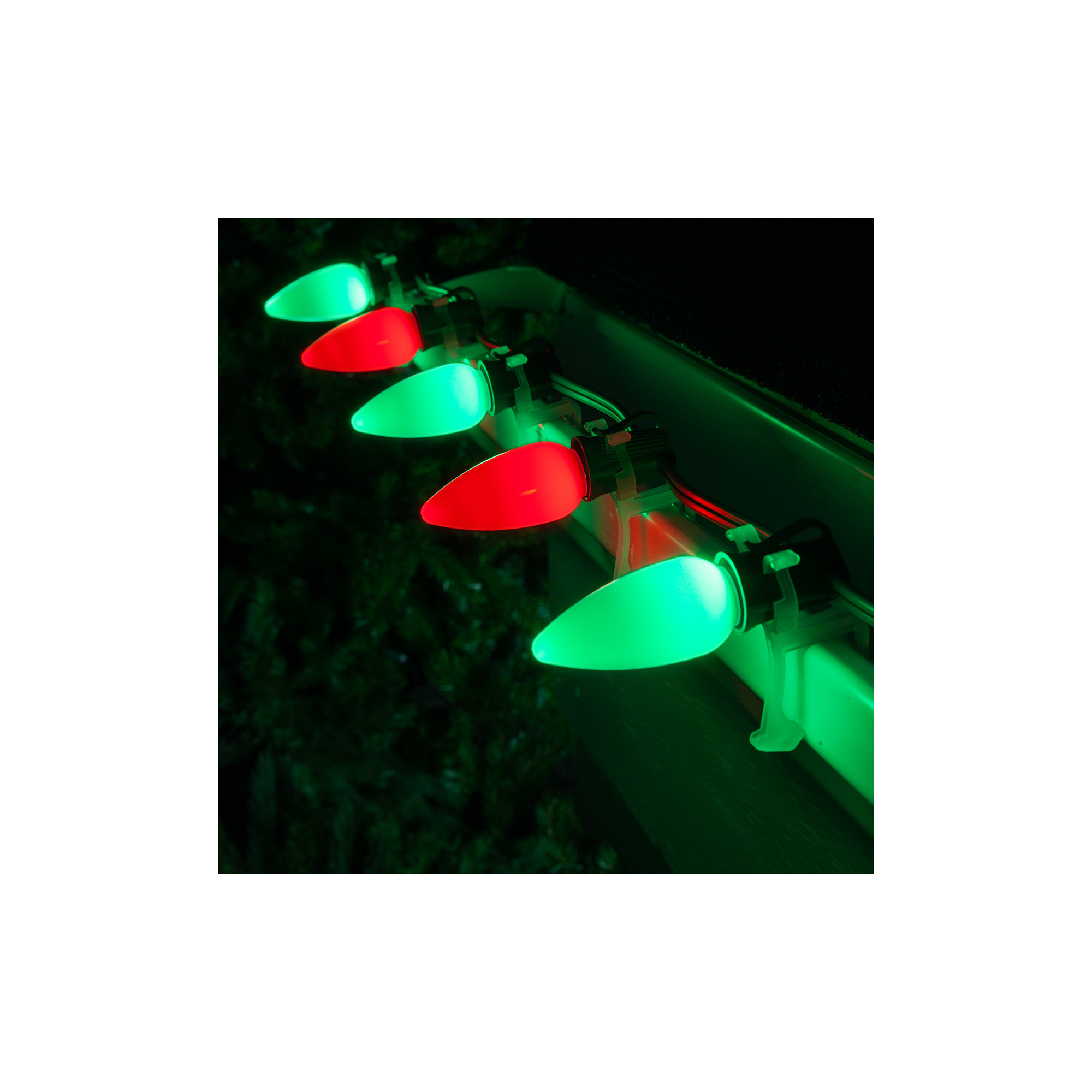 Shatterproof Smooth C9 OptiCore LED Christmas String Lights, Red/Green, 50
