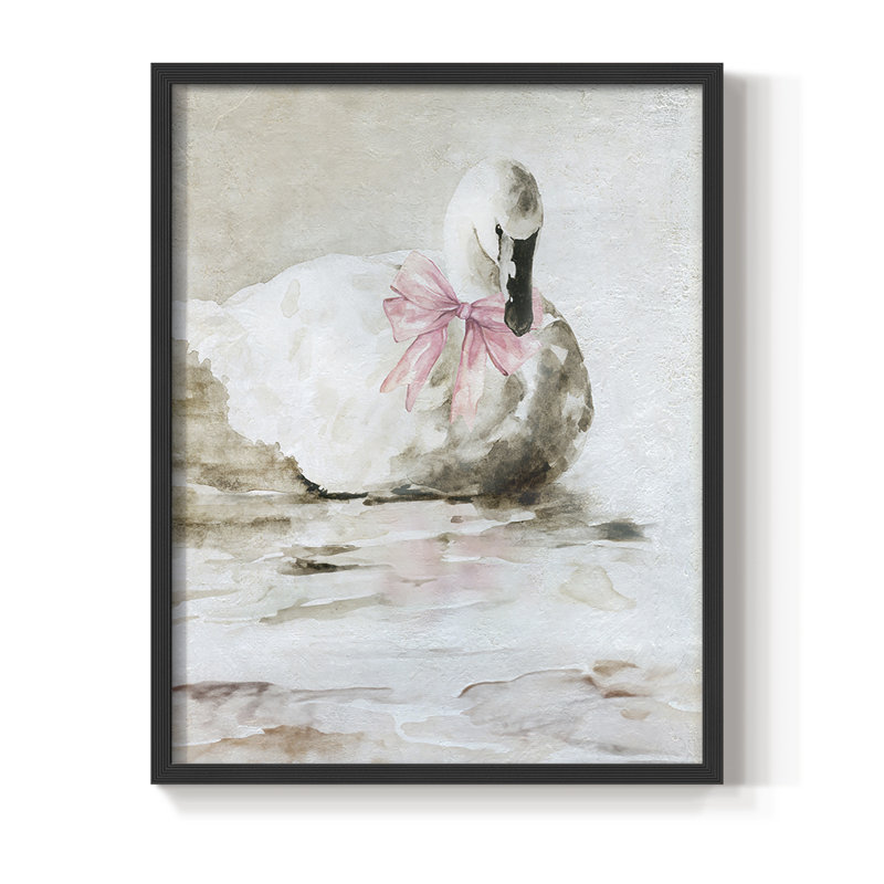 Reproduction encadrée de cygne rose - bois massif, H 30 po x l 24 po, Noir, noir, noir, noir