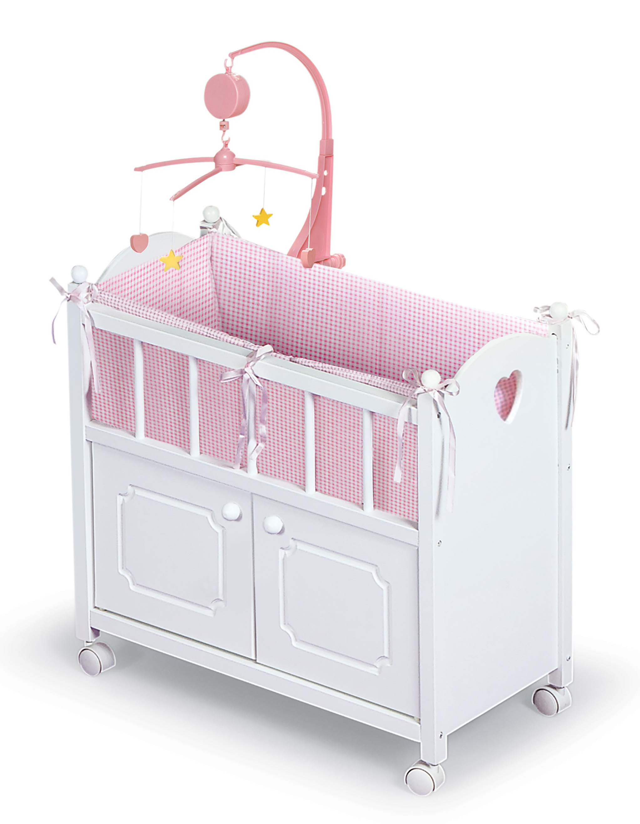 Olivia's Little World Wooden Baby Doll Crib with Storage Cabinet Pink/White