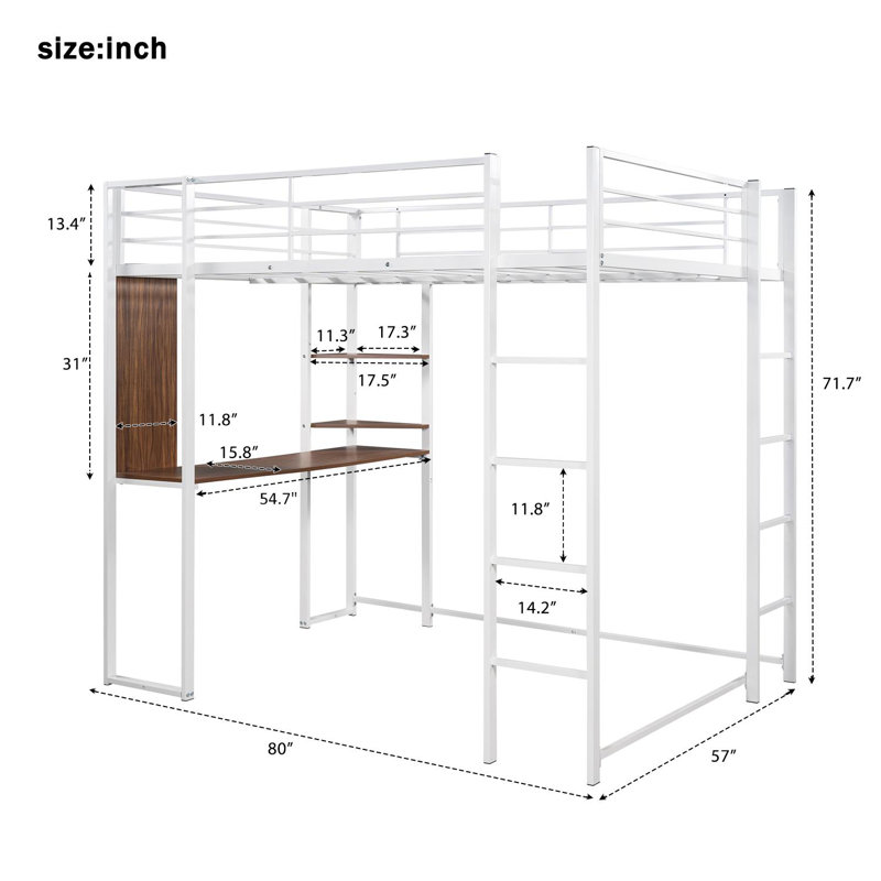 Abington Loft Bed with Built-in-Desk, White, Full