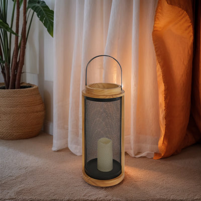 Wooden Candle Lantern with Metal Handle